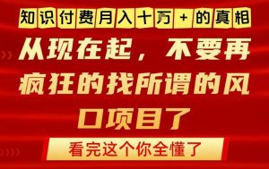 知识付费月入10个W的真相,做网创项目这一个就够了,不要再疯狂的找所谓的风口项目【揭秘】-虚拟资源库