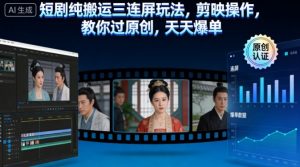 短剧纯搬运三连屏玩法,剪映操作,教你过原创,天天爆单-淘宝虚拟货源网