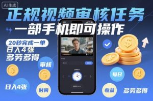 正规视频审核任务,一部手机即可操作,20秒完成一单,日入4张,多劳多得【揭秘】-淘宝虚拟货源网