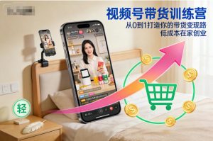 视频号带货训练营，从0到1打造你的带货变现路，低成本在家创业-虚拟资源库