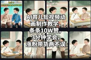 AI育儿短视频动画制作教学，条条10W赞，3分钟学会，涨粉带货两不误-虚拟资源库