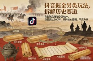 抖音掘金另类玩法，拆解历史赛道，7条作品涨粉300W+，点赞量高达900W，只讲核心逻辑，干货分享-虚拟资源库