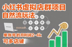小红书虚拟店群项目，自然流玩法，批量自动化，稳定不费号，单账号的月利润2-4k，可多店矩阵-虚拟资源库