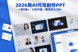2026用AI代写制作PPT,一单8张+,小白可做,最高月入1W+-虚拟资源库