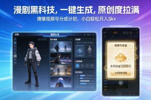 漫剧黑科技,一键生成,原创度拉满,撸爆视频号分成计划,小白轻松月入3k+-淘宝虚拟货源网