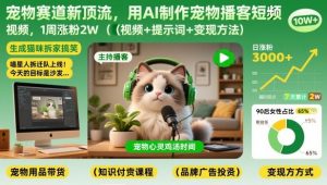 宠物赛道新顶流,用AI制作宠物播客短视频,1周涨粉2W(视频+提示词+变现方法)-淘宝虚拟货源网