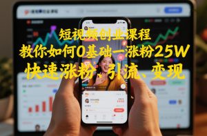 短视频创业课程,教你如何0基础一天涨粉25W,快速涨粉、引流、变现-虚拟资源库