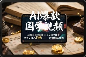 AI爆款国学视频，独家起号方法，小白直接上手，当天可见收益，单号日收入5张+附保姆级教程-虚拟资源库