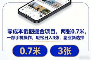零成本截图掘金项目,两张0.7米,一部手机操作,轻松日入3张,副业新选择【揭秘】-淘宝虚拟货源网