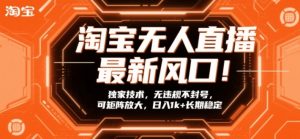 淘宝无人直播最新风口!独家技术,无违规不封号,可矩阵放大,日入1k+长期稳定【揭秘】-虚拟资源库