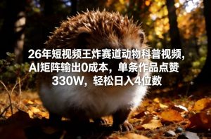 26年短视频王炸赛道动物科普视频，AI矩阵输出0成本，单条作品点赞330W，轻松日入4位数-淘宝虚拟货源网