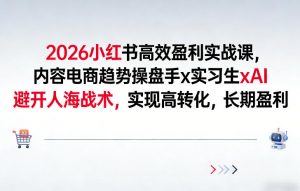 2026小红书高效盈利实战课,内容电商趋势操盘手x实习生xAI,避开人海战术,实现高转化,长期盈利-虚拟资源库