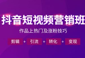 抖音短视频运营班，一门课学会作品上热门及涨粉技巧，引流转化剪辑变现（2026年5月）-虚拟资源库