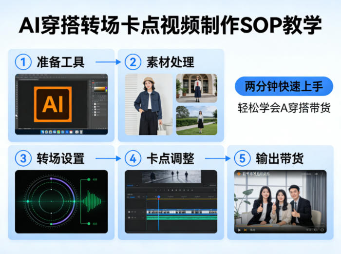 AI穿搭转场卡点视频制作SOP教学,两分钟快速上手,轻松学会AI穿搭带货