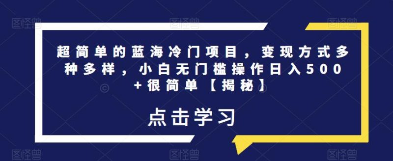 超简单的蓝海冷门项目,变现方式多种多样,小白无门槛操作日入500+很简单【揭秘】-虚拟资源库