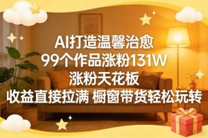 AI打造温馨治愈,99个作品涨粉131W,涨粉天花板,收益直接拉满,橱窗带货轻松玩转-虚拟资源库