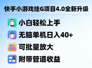 快手小游戏挂G项目4.0全新升级，小白轻松上手，无脑单机日入40+，可批量放大，附带管道收益【揭秘】-虚拟资源库