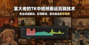某大佬的TK中视频搬运剪辑技术,包含动漫解说、影视解说、音乐搬运教学视频-虚拟资源库