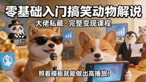 零基础入门搞笑动物解说,大佬私藏完整变现课程,照着模板就能做出高播放-虚拟资源库
