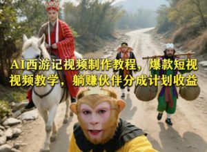 AI西游记视频制作教程,爆款短视频教学,躺賺伙伴分成计划收益-虚拟资源库