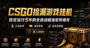 CSGO捡漏游戏挂G,稳定运行5年的全自动掘金软件曝光,小白也可当天学会,当天见收益,日入500+【揭秘】-虚拟资源库