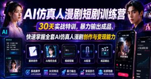 AI仿真人漫剧短剧训练营,30天实战特训,暴力输出成品,快速掌握全套AI仿真人漫剧创作与变现能力-虚拟资源库