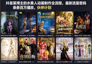 抖音某博主的水果人动画制作全流程,最新流量密码,条条百万播放,伙伴计划|分成计划|商单|收徒等-虚拟资源库