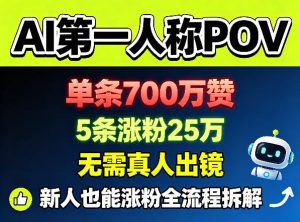 AI第一人称POV,单条700W赞,5条涨粉25W,无需真人出镜,新人也能涨粉全流程拆解-虚拟资源库