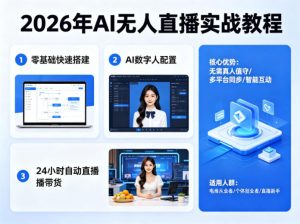 2026年AI无人直播实战教程,零基础也能快速搭建AI数字人无人直播间,实现24小时自动直播带货-虚拟资源库