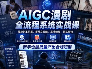 AIGC漫剧全流程系统实战课,爆款剧本挖掘、番茄文改编、高清修复、镜头衔接,新手也能批量产出合规短剧-虚拟资源库