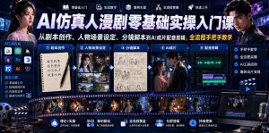 AI仿真人漫剧零基础实操入门课,从剧本创作、人物场景设定、分镜脚本到AI成片配音剪辑,全流程手把手教学-虚拟资源库