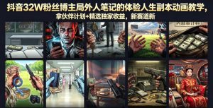 抖音32W粉丝博主局外人笔记的体验人生副本动画教学，拿伙伴计划+精选独家收益，新赛道新涨粉快【录制版】-虚拟资源库