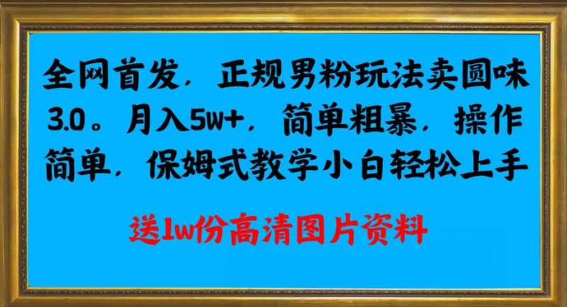全网首发正规男粉玩法卖圆味3.0,月入5W+,简单粗暴,操作简单,保姆式教学,小白轻松上手-虚拟资源库