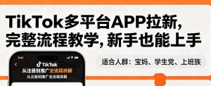 TikTok多平台APP拉新,完整流程教学,新手也能上手,轻松出海搞美金-虚拟资源库