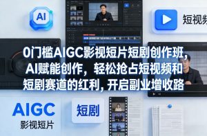 0门槛AIGC影视短片短剧创作班,AI赋能创作,轻松抢占短视频和短剧赛道的红利,开启副业增收路-虚拟资源库