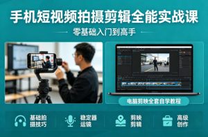 手机短视频拍摄剪辑全能实战课:零基础入门到高手,稳定器运镜+电脑剪映全套自学教程-虚拟资源库