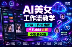 AI美女工作流教学,云端工作流出图,手机电脑均可,不需要配置,快速起号涨粉-虚拟资源库