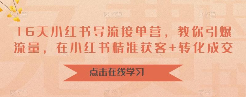 16天小红书导流接单营,教你引爆流量,在小红书精准获客+转化成交-虚拟资源库
