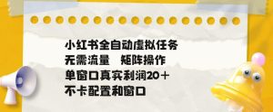 小红书全自动虚拟任务,矩阵操作无需流量,单窗口20+真实收益,不卡配置和窗口【揭秘】-虚拟资源库