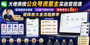 大佬亲授公众号流量主实战变现课,蓝海赛道全覆盖,AI量产原创内容,单账号月入5k+矩阵放大全流程教学-虚拟资源库
