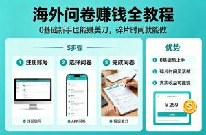 海外问卷賺钱全教程,0基础新手也能賺美刀,碎片时间就能做-虚拟资源库