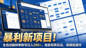 暴利新项目!全自动搬砖单账号日入200+,独家矩阵玩法,保姆级操作【揭秘】-虚拟资源库