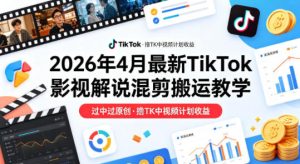 26年4月最新TikTok影视解说混剪搬运教学,过中过原创,撸TK中视频计划收益-虚拟资源库
