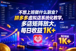 不想上班做什么副业？拼多多虚拟店系统化教学，多店矩阵放大，每日收益1K+【揭秘】-虚拟资源库