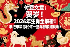 付费文章：贺岁！2026年生肖全解析！手把手教你如何一整年都顺顺利利！-虚拟资源库