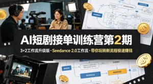 AI短剧接单训练营第2期,3+2工作流升级版,Seedance 2.0工作流,带你玩转新流程极速賺钱-虚拟资源库