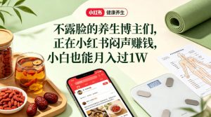 小红书健康养生科普图文赛道，不露脸的养生博主们，正在小红书闷声賺钱，小白也能月入过1W-虚拟资源库