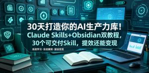 30天打造你的AI生产力库!Claude Skills+Obsidian 双教程,30 个可交付 Skill,提效还能变现-虚拟资源库