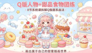 Q版人物+甜品食物团练,8节系统课拆解Q版甜系画法,画出属于自己的甜蜜插画世界-虚拟资源库