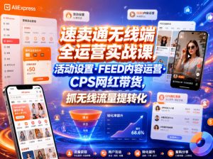 速卖通无线端全运营实战课,活动设置・FEED内容运营・CPS网红带货,抓无线流量提转化-虚拟资源库